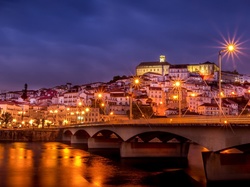 Coimbra, Most, Rzeka, Miasto, Portugalia, Noc